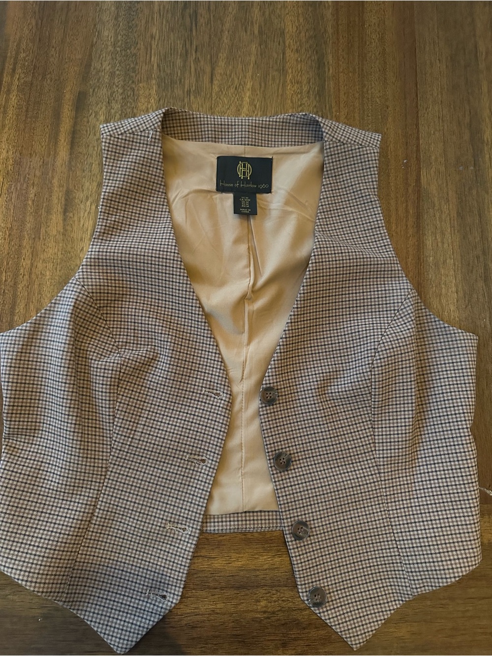 House of Harlow 1960 Brown and Cream Gingham Mini Skirt & Vest set size Medium - Picture 3 of 10